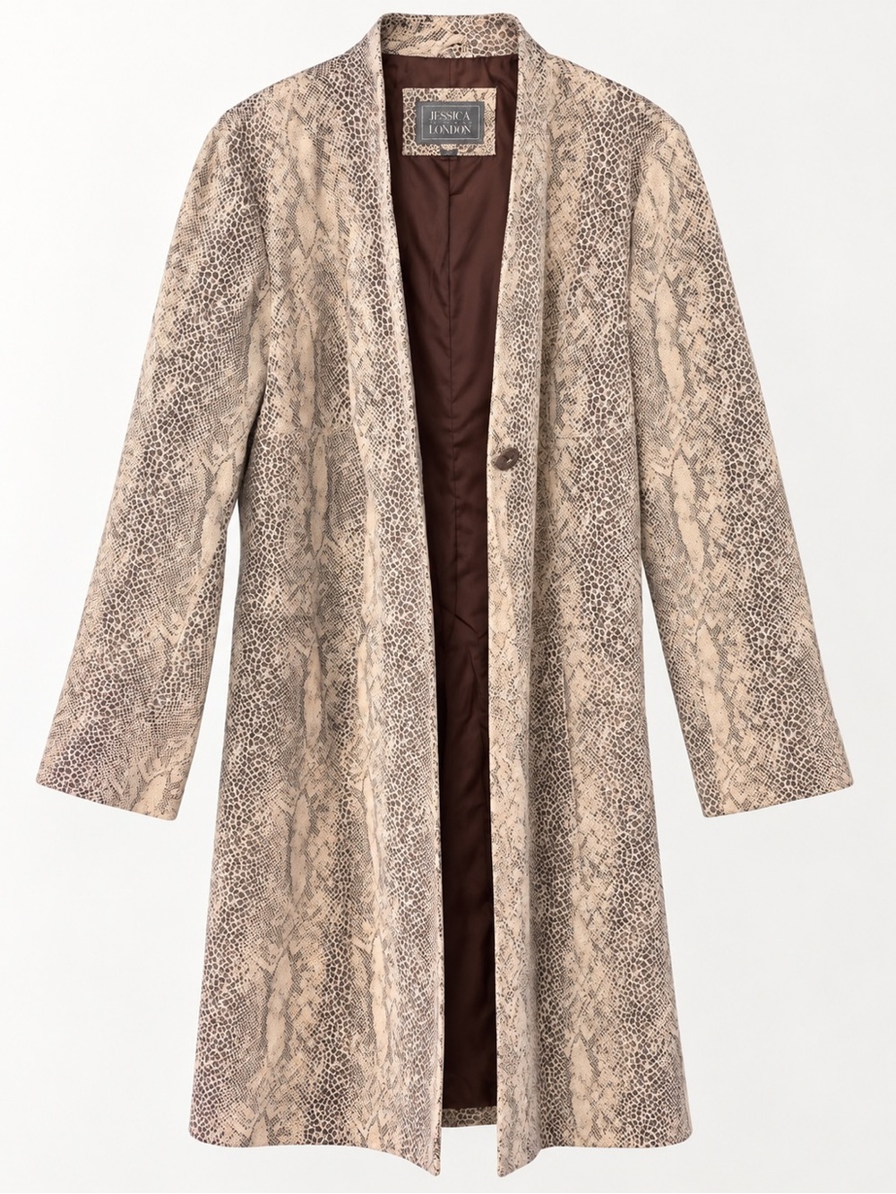 Jessica London Beige Snake-Print Trench Coat